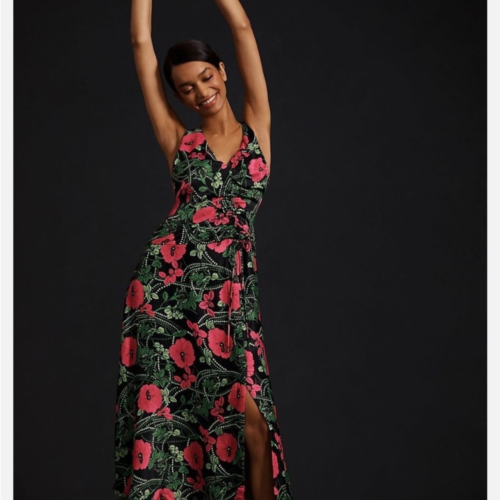 Anthropologie Black and Pink Floral Dress